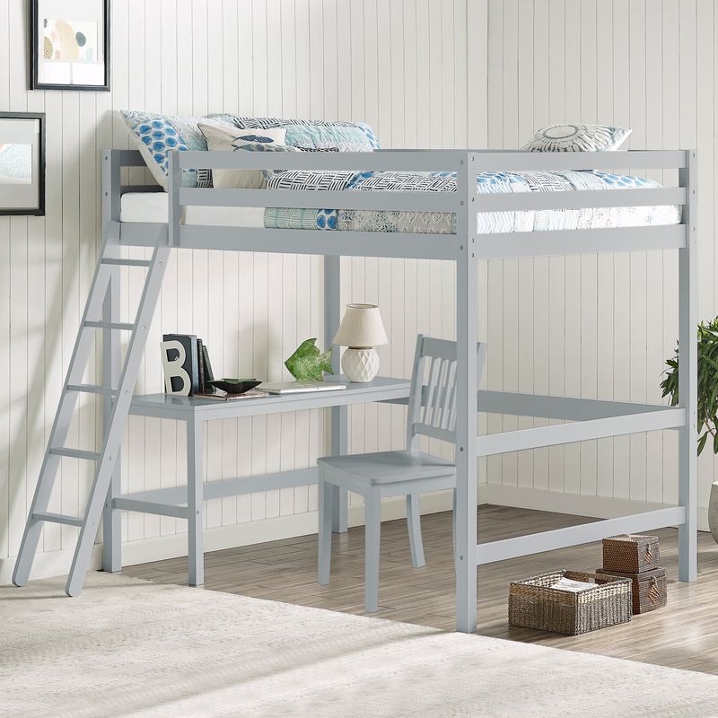 Taylor & Olive Tansy Full Loft Bed with Desk Chair - Grey - Full