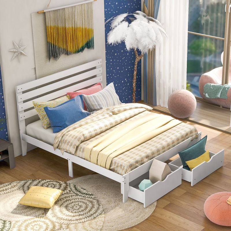 Nestfair Queen Size Platform Bed with Drawers - Grey