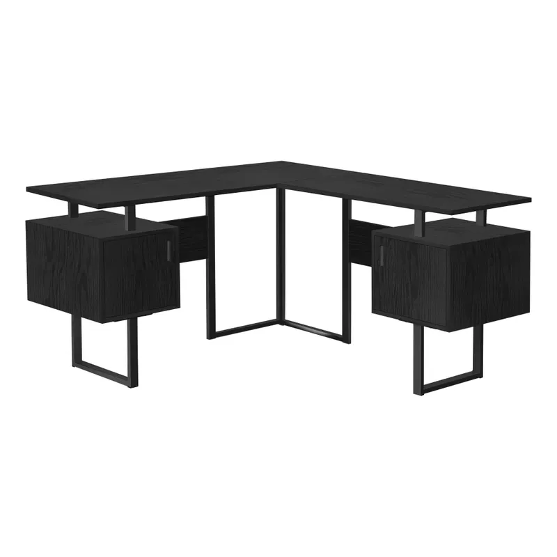 Computer Desk/ Home Office/ Corner/ Storage/ 58"L/ L Shape/ Work/ Laptop/ Metal/ Laminate/ Black/ Contemporary/ Modern