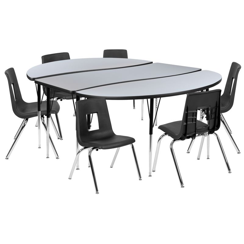 86" Oval Wave Collaborative Laminate Activity Table Set with 16" Student Stack Chairs - Grey