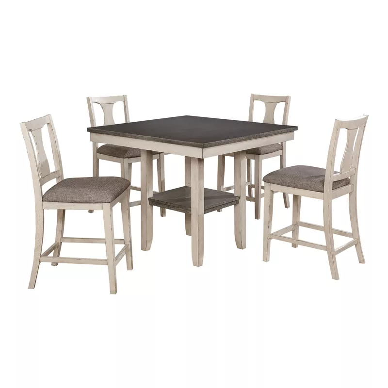 Rustic II 5-Piece Wood Counter Dining Set in Antique White