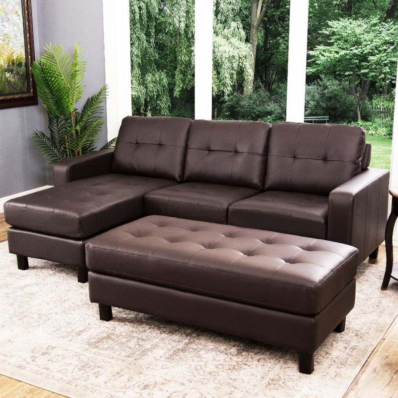 Abbyson Montgomery Reversible Bonded Leather Sectional/Ottoman - Grey