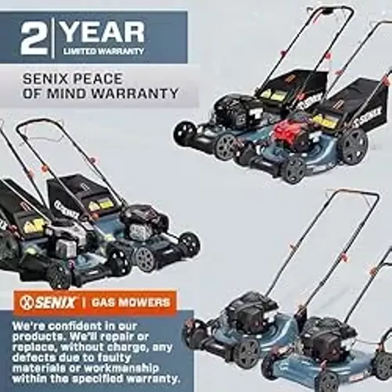 SENIX LSPG-L2 20-Inch Gas Push Lawn Mower with 125 cc 4-Cycle Briggs & Stratton Engine, Side Discharge, 3-Position Manual Height Adjustment