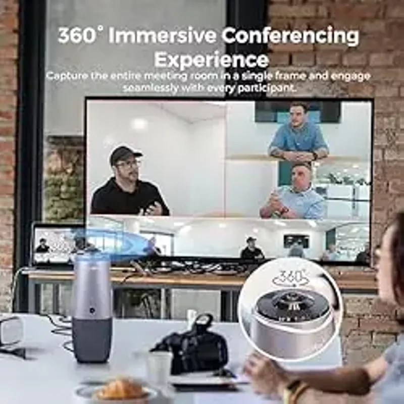 COOLPO Webcam, 360 Video Conference Camera, 4K All-in-one Conference Room Camera with Speaker, Microphone, Meeting Room Camera, AI Speaker Tracking, Noise Cancellation, Teams, Zoom, PANA 5ft USB Cable