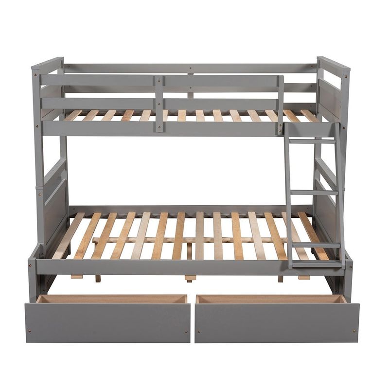 Solid Wood Twin over Full Bunk Bed with Storage - Gray