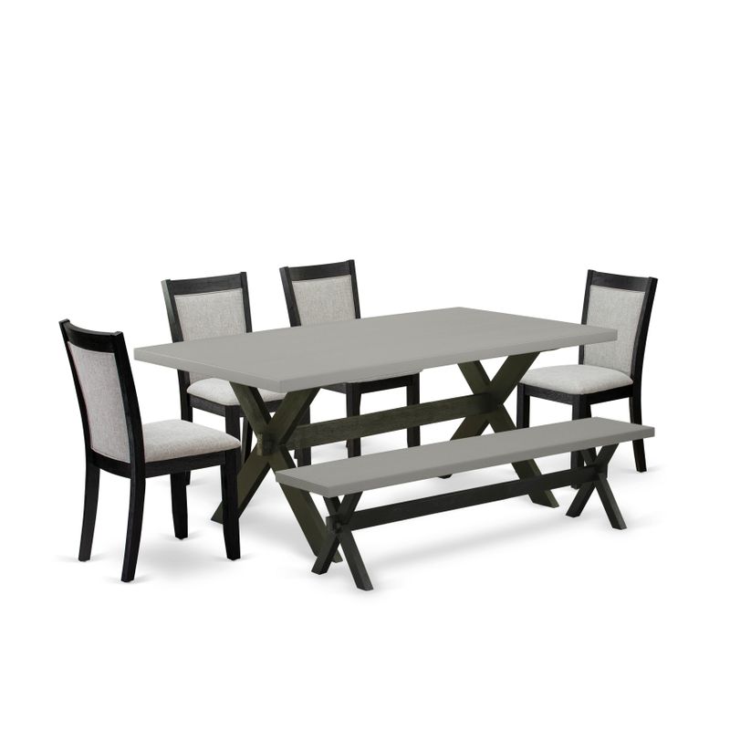 East West Furniture  Modern Dining Set - A Dinner Table with Cross Base and Fabric Wood Dining Chairs (Pieces Option) - X697MZ606-5