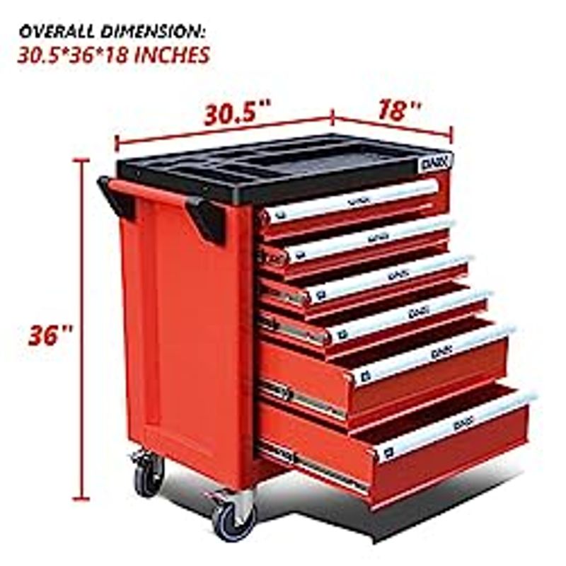 New Package DNA MOTORING 36" H X 30.5" W X 18"D Heavy Duty Lockable Slide Tool 6-Drawers Chest Rolling Tool Cart Cabinet with Keys...