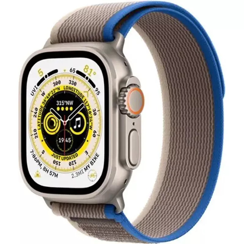 Apple Watch Ultra (GPS + Cellular) 49mm Titanium Case with Blue/Gray Trail Loop - M/L - Titanium