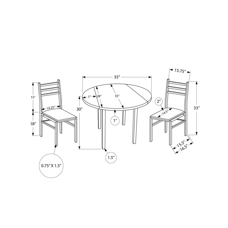 Dining Table Set/ 3pcs Set/ Small/ 35" Drop Leaf/ Kitchen/ Metal/ Laminate/ Brown/ Black/ Contemporary/ Modern