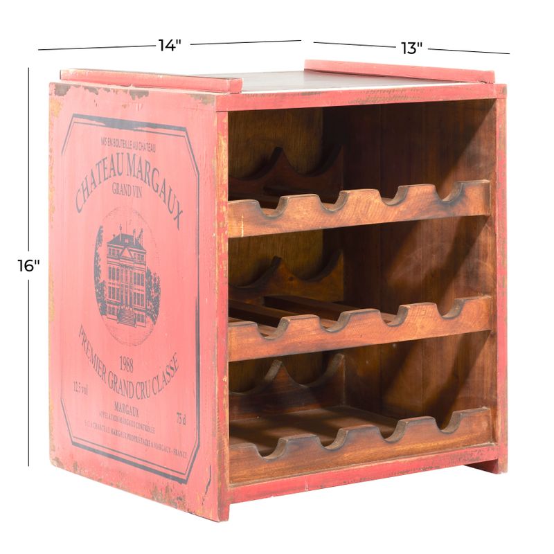 Wood Farmhouse Wine Rack 16 x 14 x 13 - 14 x 13 x 16 - Red