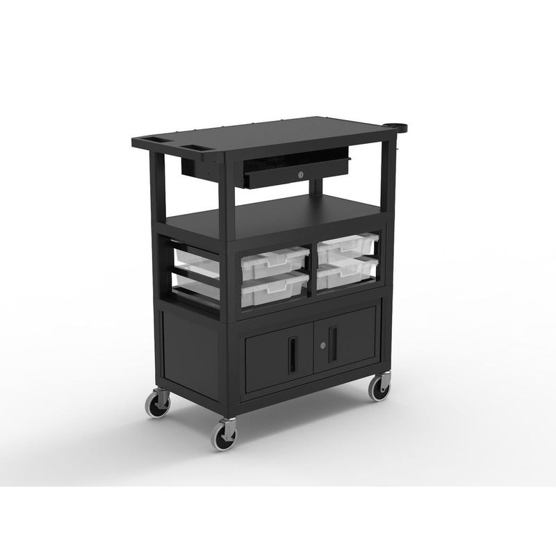 32" x 18" Deluxe Teacher Cart with Locking Cabinet, Storage Bins, Keyboard Tray, Pocket Chart Hooks, and Cup Holder - N/A - Clear/Beige