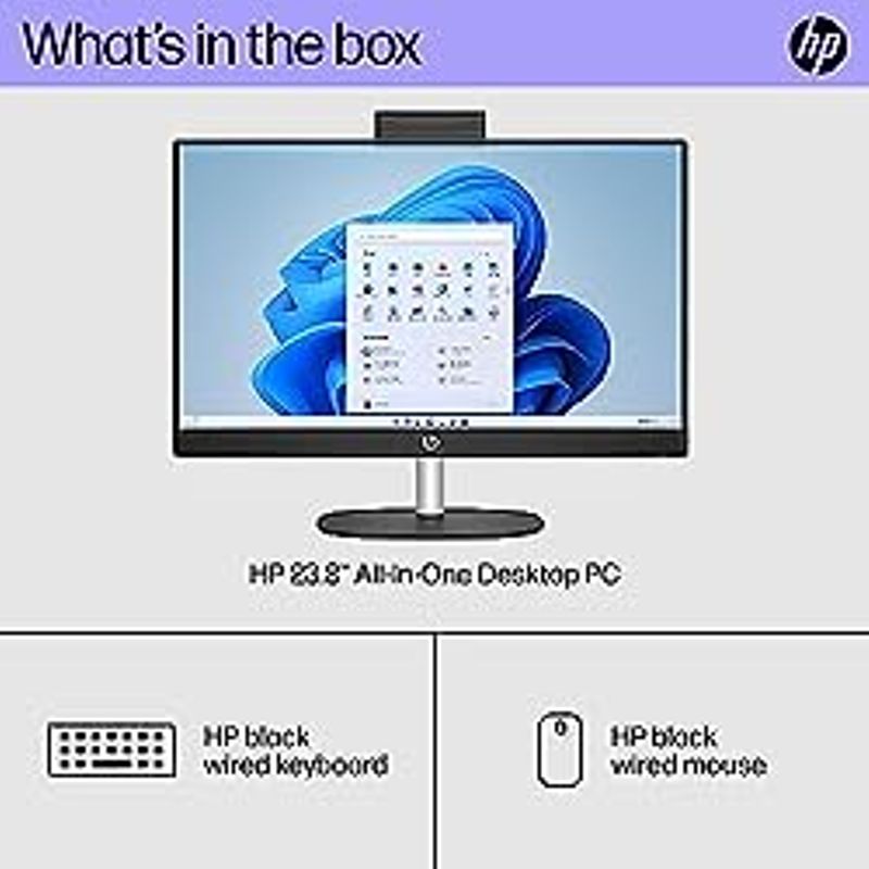 HP 23.8 inch All-in-One Desktop PC, FHD Display, Intel Core i3-N300, 8 GB RAM, 256 GB SSD, Intel UHD Graphics, Windows 11 Home, 24-cr0030...