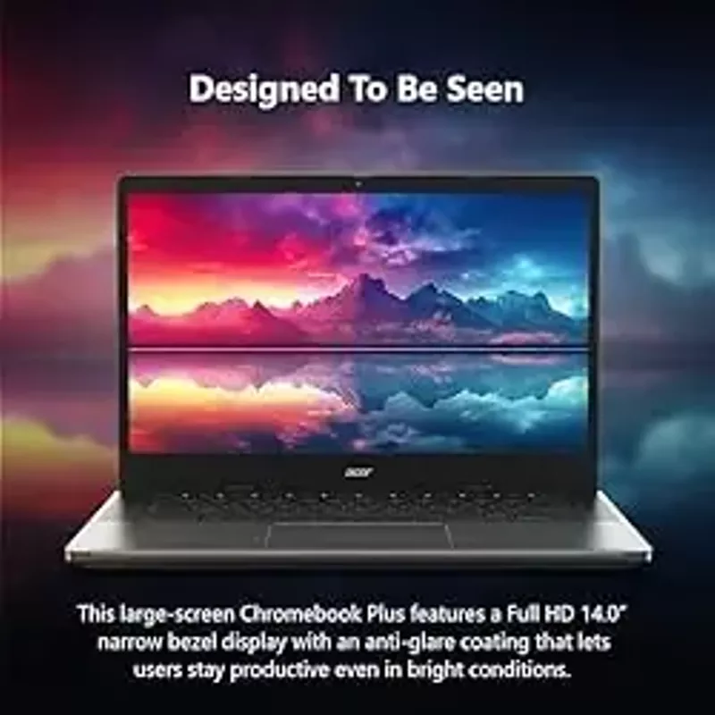 Acer Chromebook Plus 514 Laptop - 14" Full HD 1920 x 1080 IPS Display ,  Intel Core i3-N305 ,  8GB LPDDR5 ,  128GB SSD ,  Wi-Fi 6E ,  FHD Facial Auto Exposure Camera ,  Chrome OS ,  CB514-4H-38JA