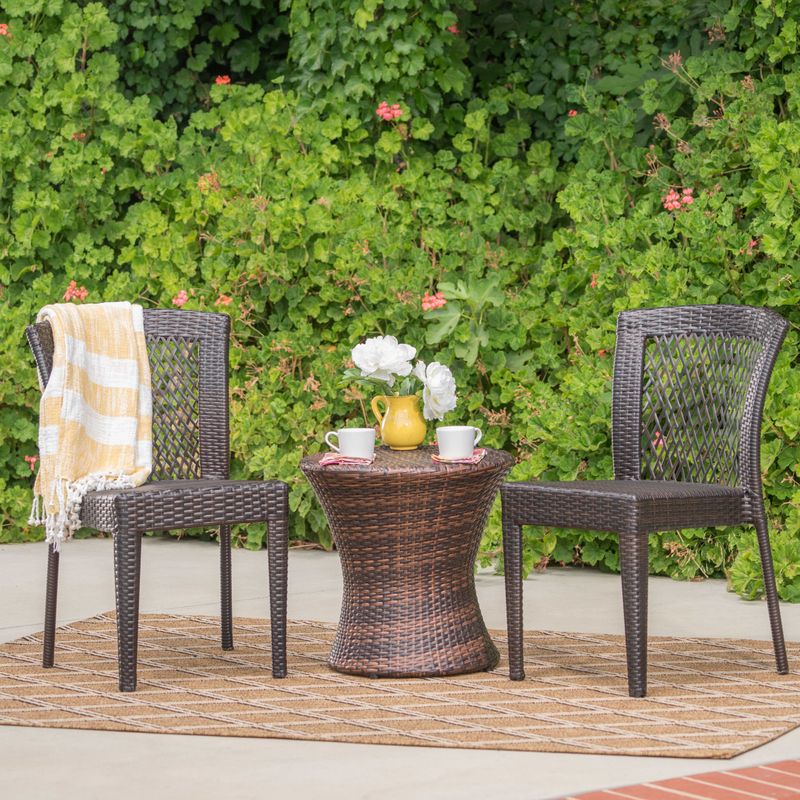 Catskills Outdoor 3-piece Round Wicker Bistro Chat Set by Christopher Knight Home - Multi-Brown