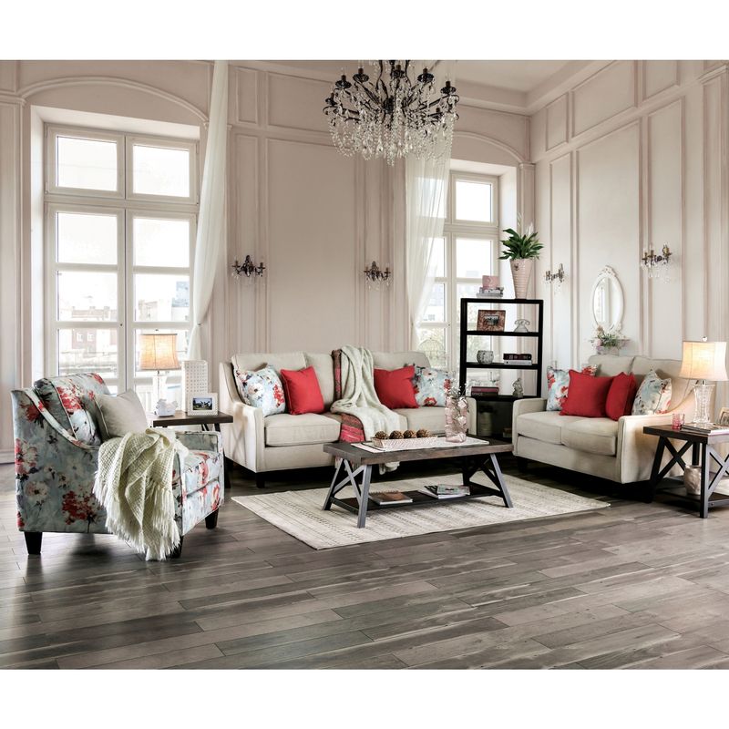 Furniture of America Lilu Farmhouse Ivory Chenille Accent Chair - Multi