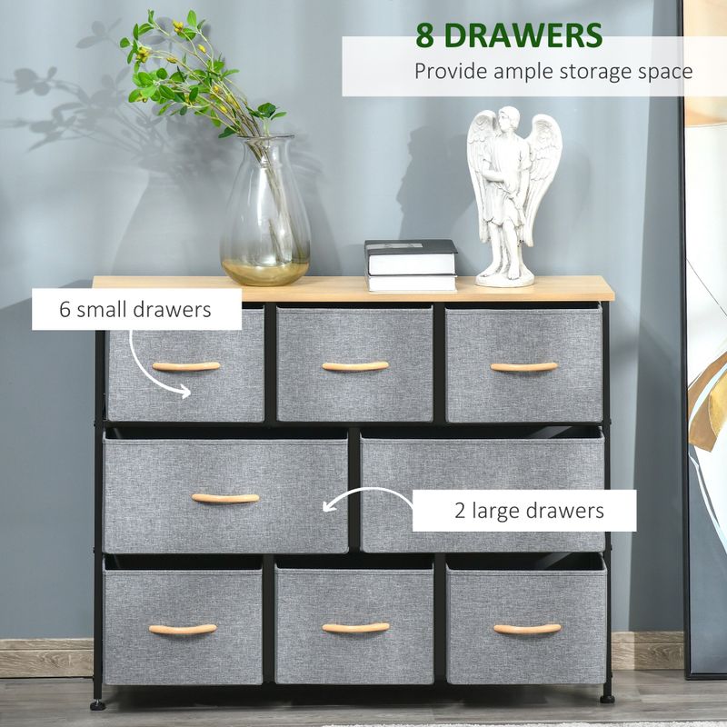HOMCOM 8-Drawer Dresser, 3-Tier Fabric Chest of Drawers, Storage Tower Organizer Unit with Steel Frame Wooden Top for Bedroom - Light...