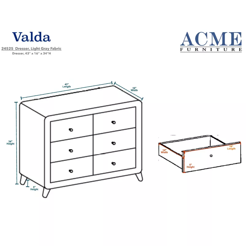 ACME Valda Dresser, Light Gray Fabric