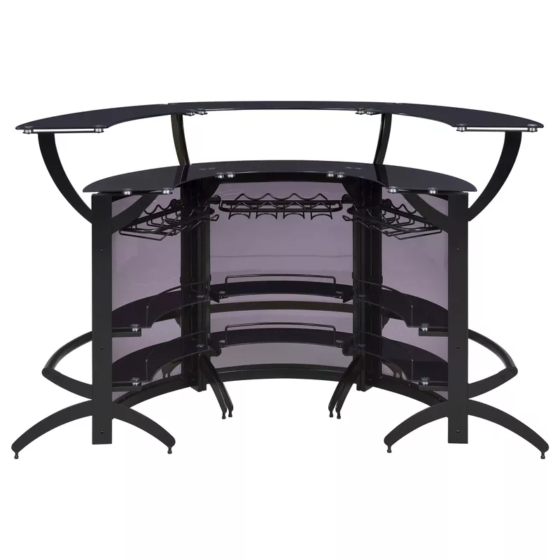 Dallas 2-shelf Curved Home Bar Smoke and Black Glass (Set of 3)