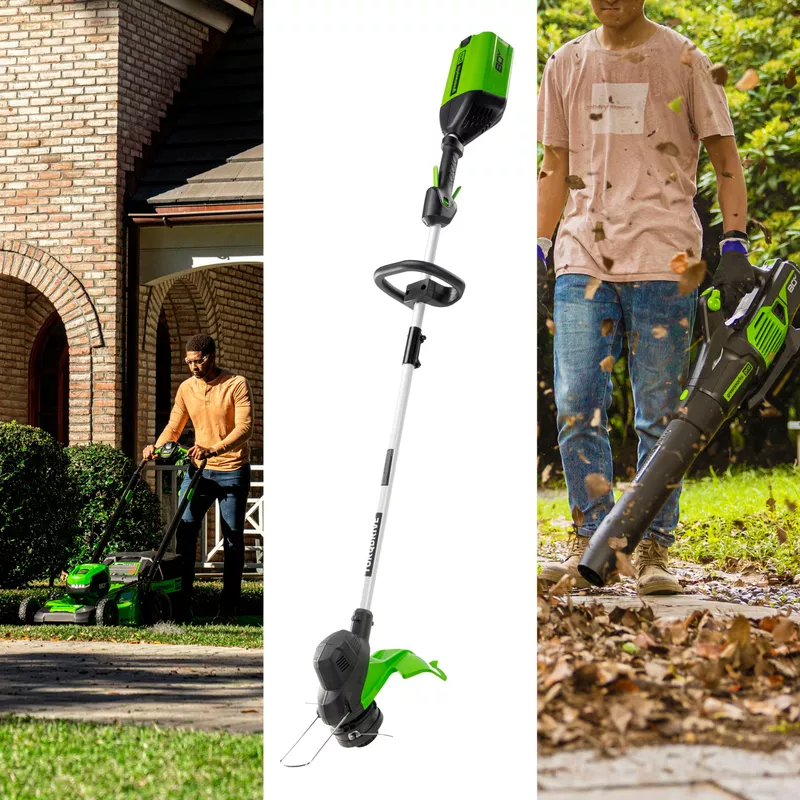 Greenworks - 80V 21” Lawn Mower, 13” String Trimmer, and 730 Leaf Blower Combo with 4 Ah Battery & Charger) 3-piece combo - Green