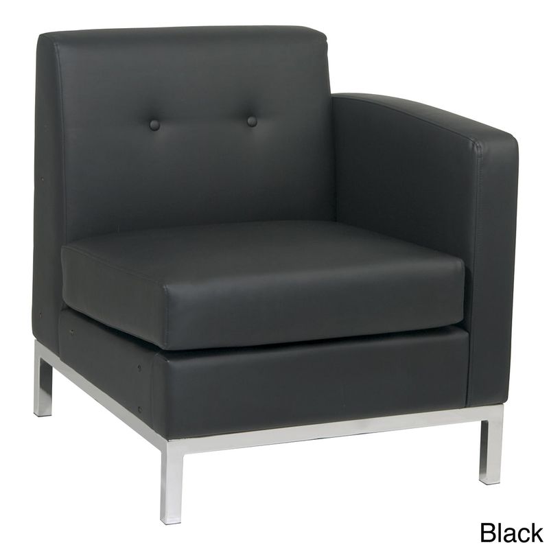 Wall St. Faux Leather and Chrome Right-arm Chair - Wall Street Armless Chair RAF, Smoke Faux Leather
