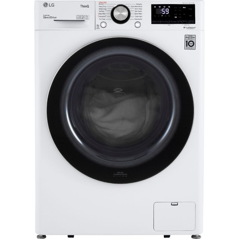 Front Zoom. LG - 2.4 Cu. Ft. High-Efficiency Stackable Smart Front Load Washer with Steam and Built-In Intelligence - White