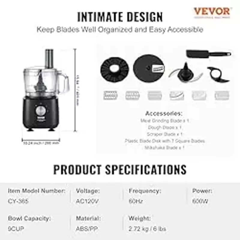 Rent to own VEVOR Food Processor, 9 Cup Small Vegetable Chopper, 600