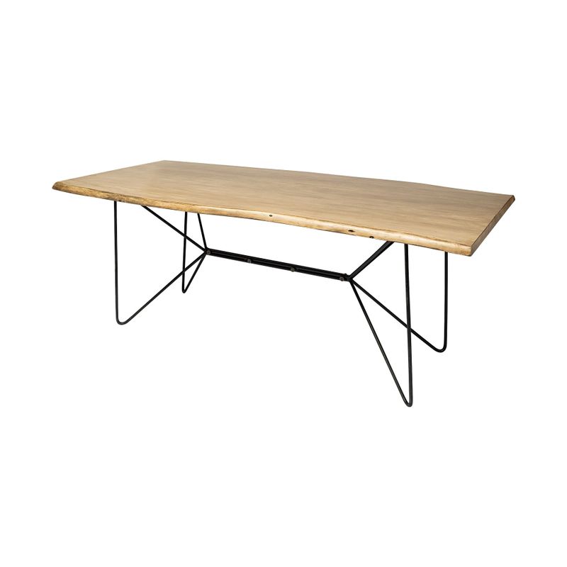 Papillion II 84 x 38 Rectangular Natural Live Edge Sold Wood Top Black Metal Base Dining Table - Natural Brown - 84.0L x 38.0W x 30.0H