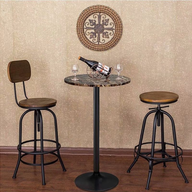 Homall Bistro Pub Table Round Bar Height Cocktail Table Metal Base MDF Top Obsidian Table with Black Leg 23.8inch Top - N/A - Black