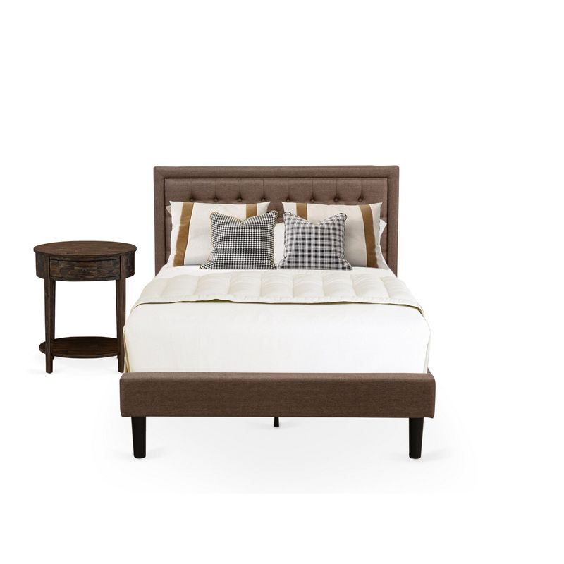 East West Furniture 2 Pieces Bedroom Set - 1 Bed Brown Linen Fabric and Button Tufted Headboard - 1 Nightstand (Bed Option) - KD18K-1HI07