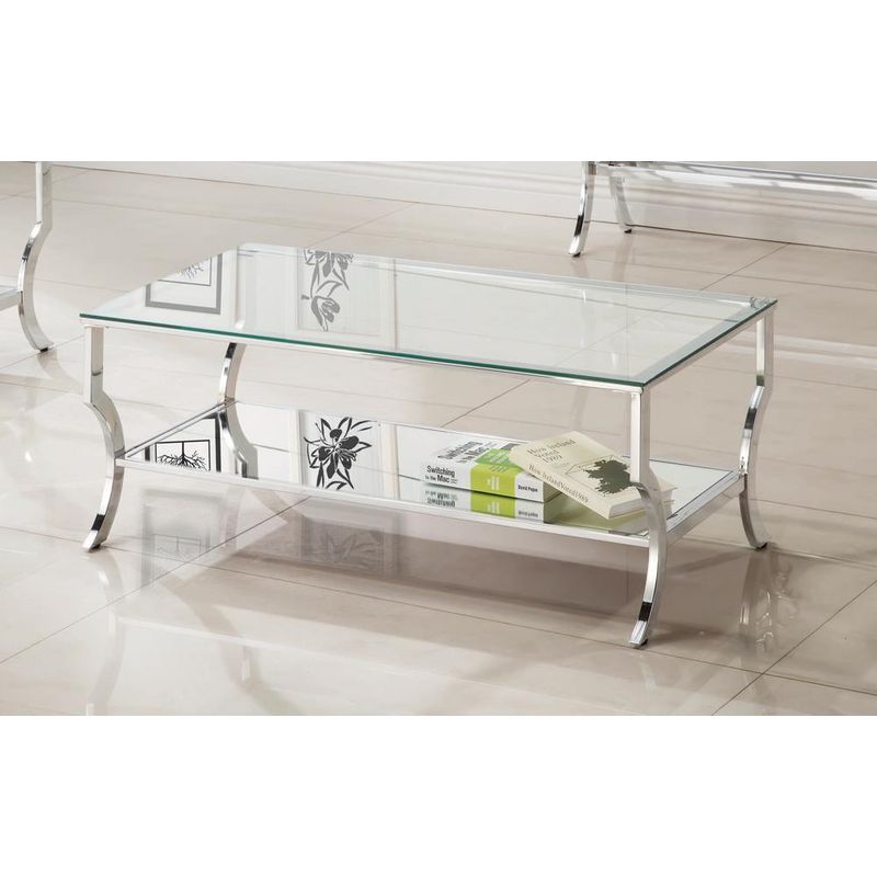 Rectangular Coffee Table with Mirrored Shelf Chrome