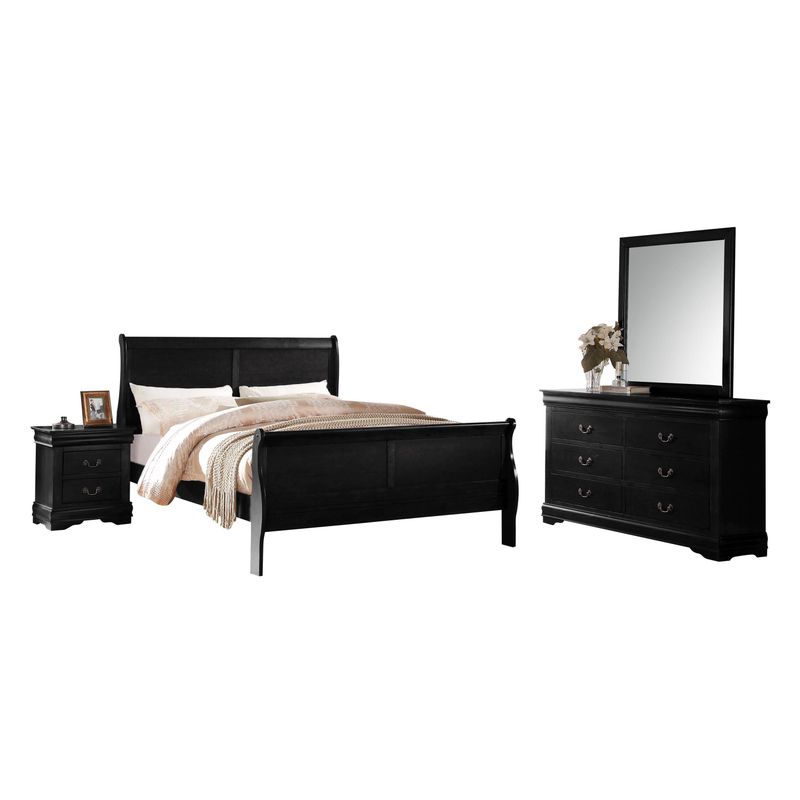 Acme Furniture Louis Philippe Black 4-Piece Sleigh Bedroom Set - 4-Piece Twin Set