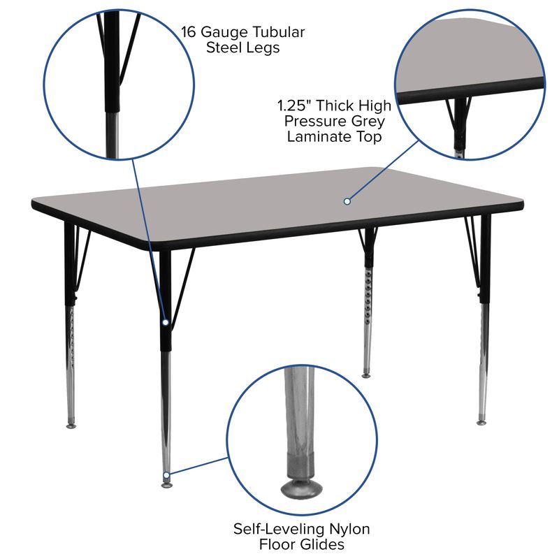 24''W x 60''L Rectangular HP Laminate Activity Table - Adjustable Legs - 30 x 72 - Yellow