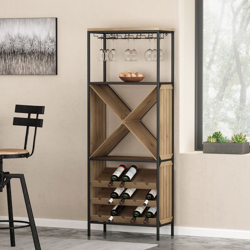 Fritsche  15 Bottle Floor Wine Rack by Christopher Knight Home - Black + Natural