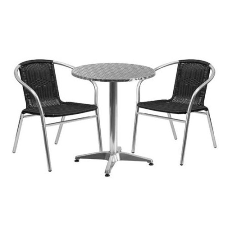 Flash Furniture 23.5'' Round Aluminum Indoor-Outdoor Table with 2 Rattan Chairs - Black