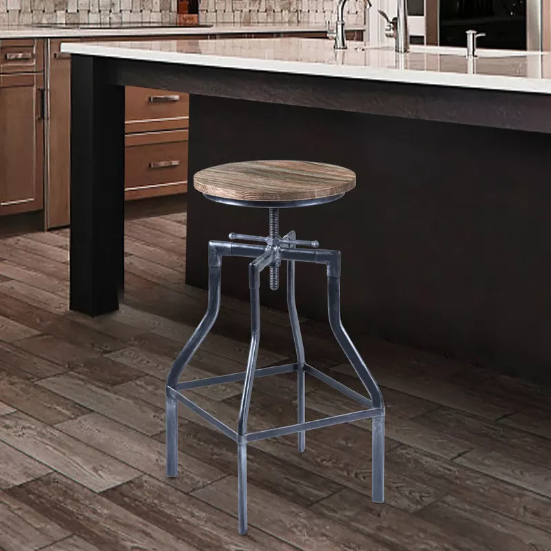 Concord Adjustable Bar Stool in Industrial Gray Finish with Pine Wood Seat