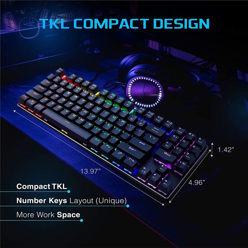 SHAVA TKL Mechanical Gaming Keyboard Special 89 Keys Layout with Numeric Keys  100% Anti-Ghosting, RGB LED Rainbow Backlit - Black