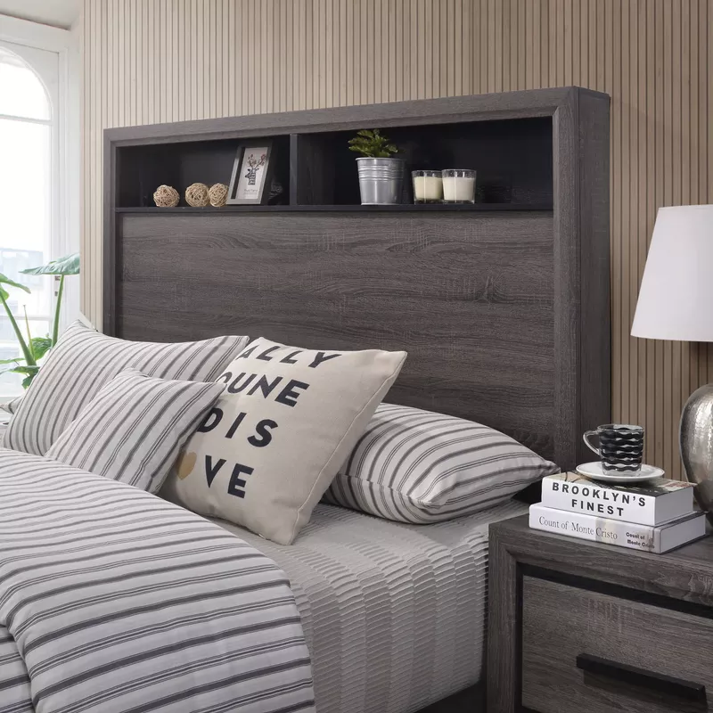 Contemporary Wood Queen Storage Panel Bed in Gray