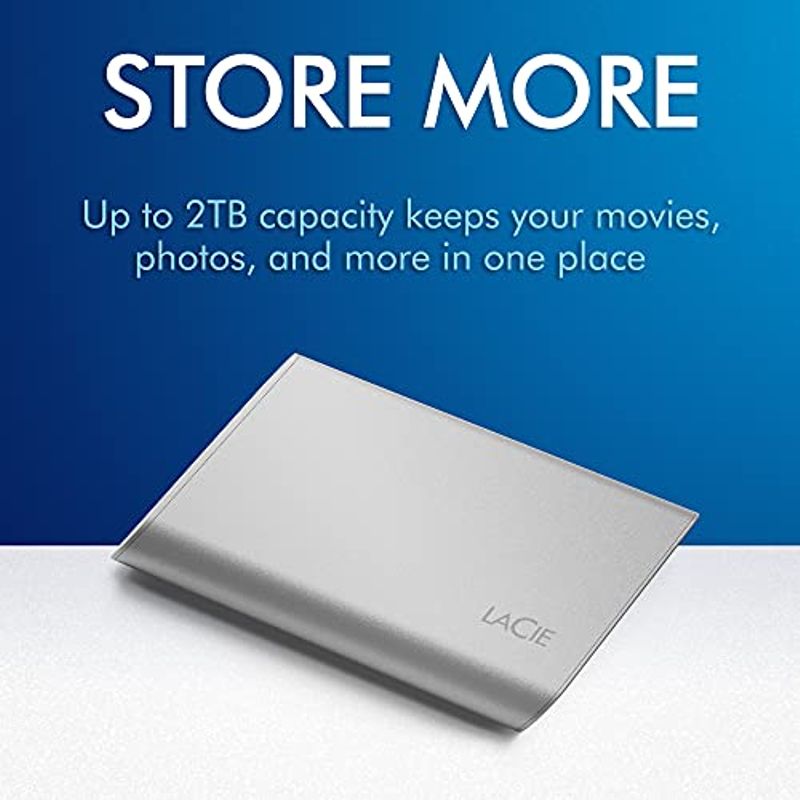 LaCie Portable SSD 500GB External Solid State Drive - USB-C, USB 3.2 Gen 2, speeds up to 1050MB/s, Moon Silver, for Mac PC and iPad,...