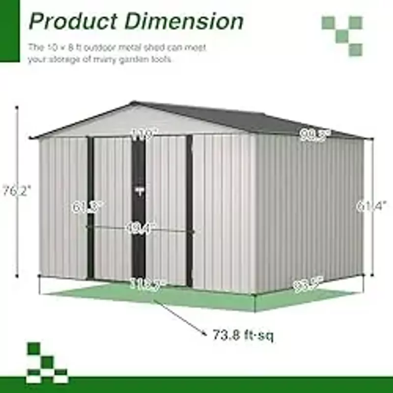 HAUSHECK Outdoor Storage Shed 10FT x 8FT, All Weather Large Metal Sheds Storage House with Lockable Door, Steel Tool Storage House for Bikes, Trash Bins, Lawnmowers