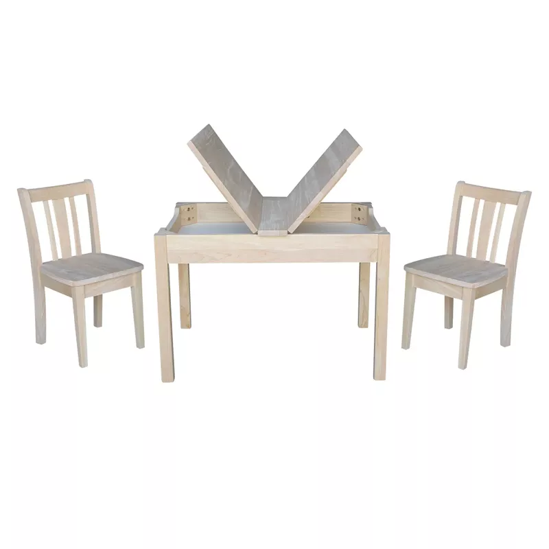 Kids Table with Lift Up Top and 2 San Remo Juvenile Chairs - 3 Piece Set - Unfinished