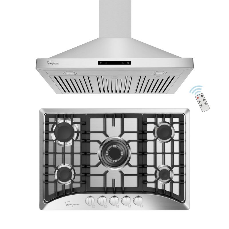 2 Piece Kitchen Package with 30" Gas Cooktop and 30" Wall Mount Range Hood - Stainless Steel