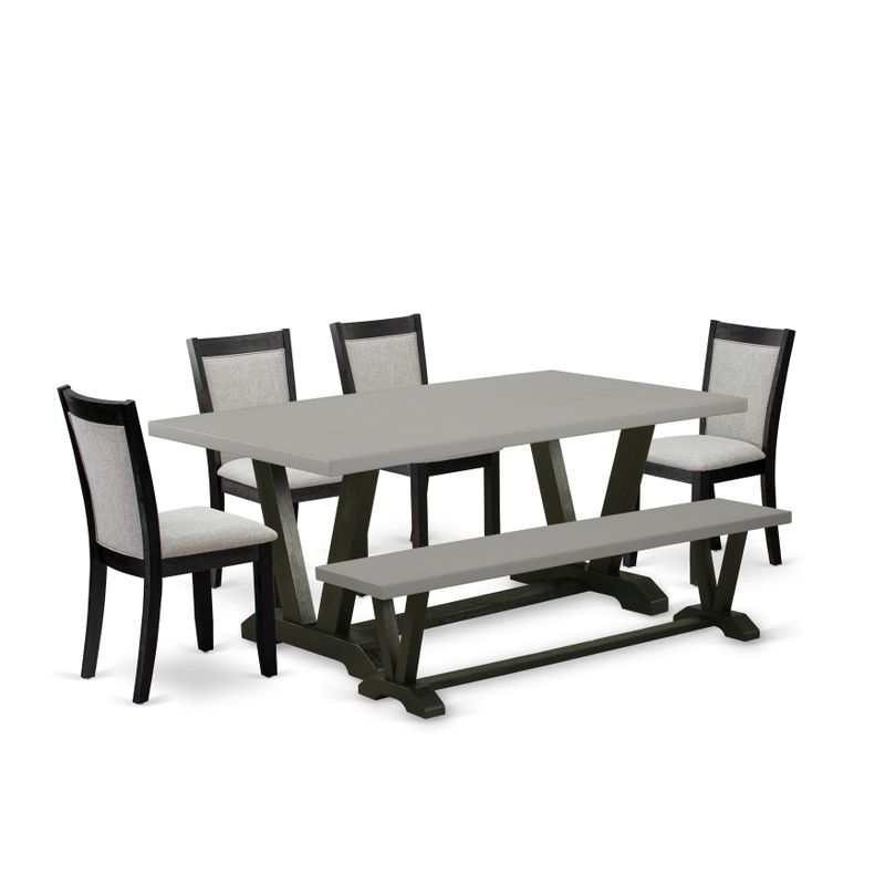 East West Furniture Mid Century Dining Set - Wooden Table with Trestle Base and Upholstered Dining Chairs (Piece Option) - V697MZ606-6