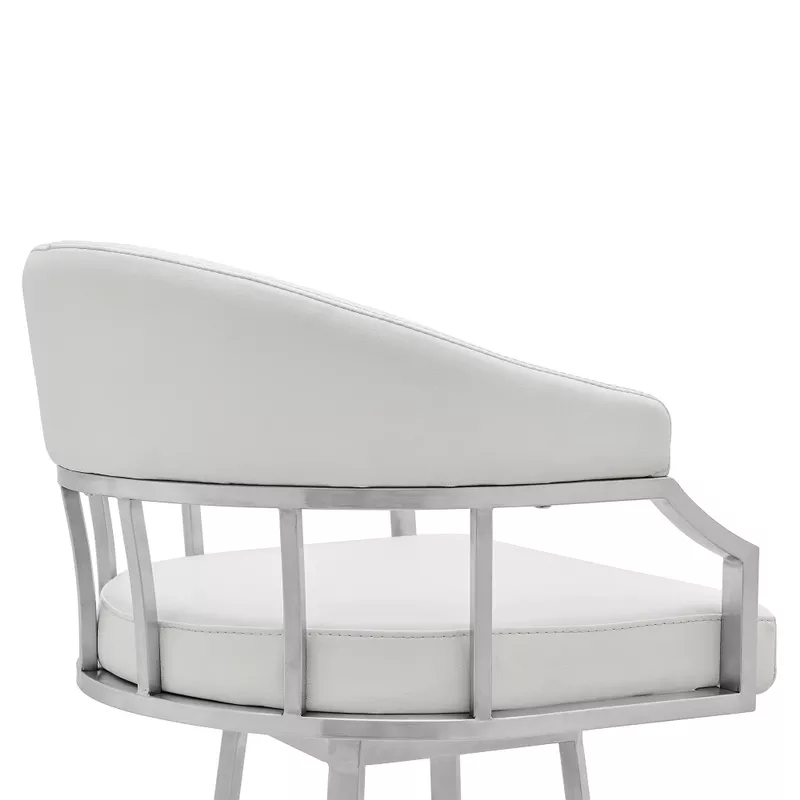 Valerie 30" Bar Height Swivel Modern White Faux Leather Bar and Counter Stool in Brushed Stainless Steel Finish