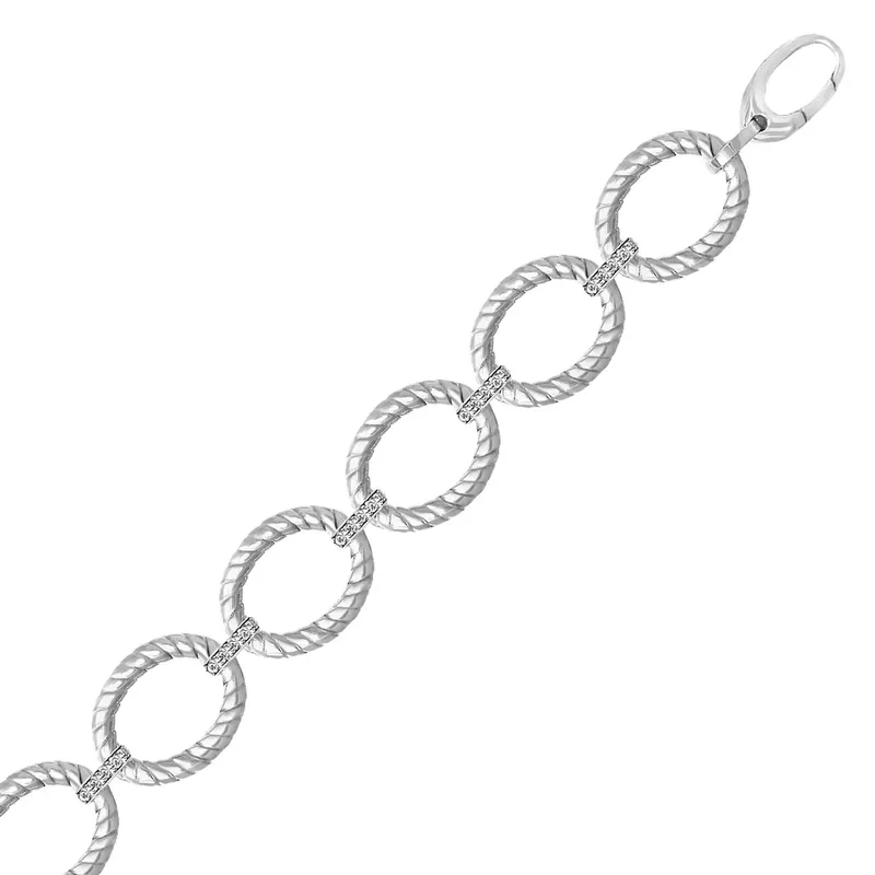 Sterling Silver Rhodium Finished Diamond Accented Cable Oval Bracelet (.20cttw) (7.75 Inch)