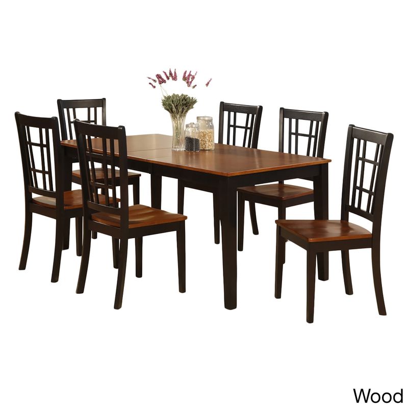 NICO7-BLK Cherry/Black Finish Wood Dining Table and 6 Chairs - Microfiber