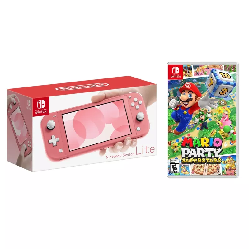 Nintendo - Switch LITE Coral + Mario Party Superstars BUNDLE