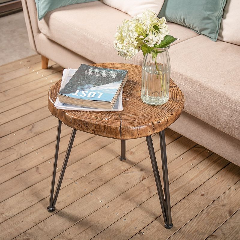 COSIEST Faux Wood End Table, Concrete Coffee Table, Plant Stand - Large