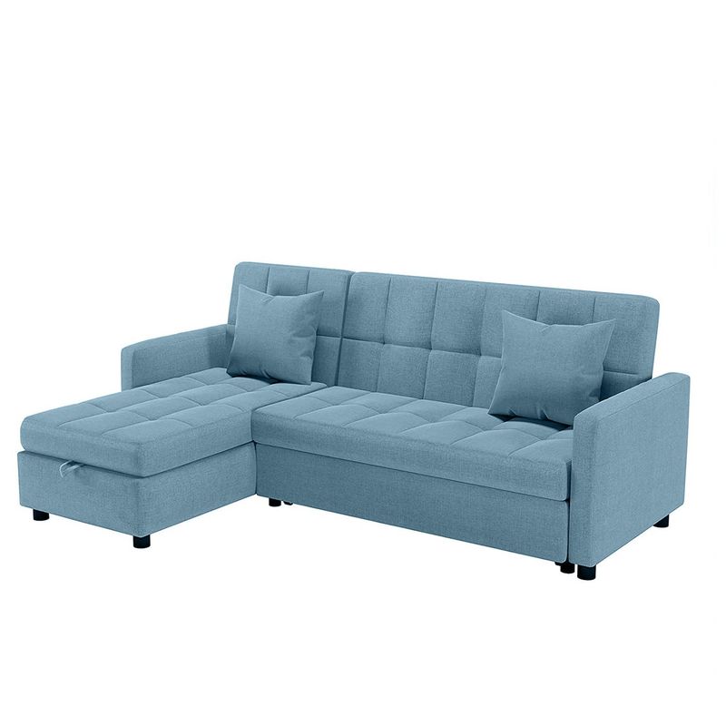Reversible Sectional Sofa Sleeper, 82'' Wide Sectional Couch Pull-Out Sofa Bed with Storage Chaise - Blue