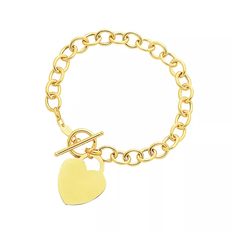 Toggle Bracelet with Heart Charm in 14k Yellow Gold (7.5 Inch)