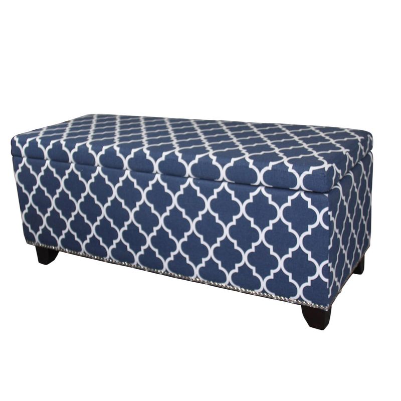 18-inch Diagonal Moroccan Stripes Denim Blue Storage Bench - Blue